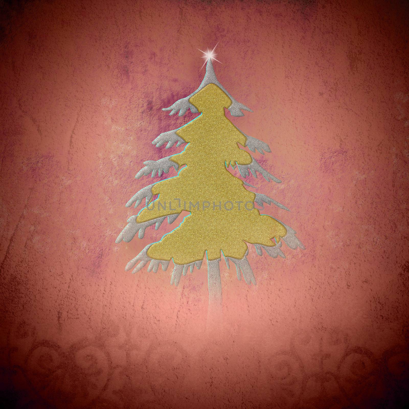 gold and silver fir tree vintage greeting card by Carche
