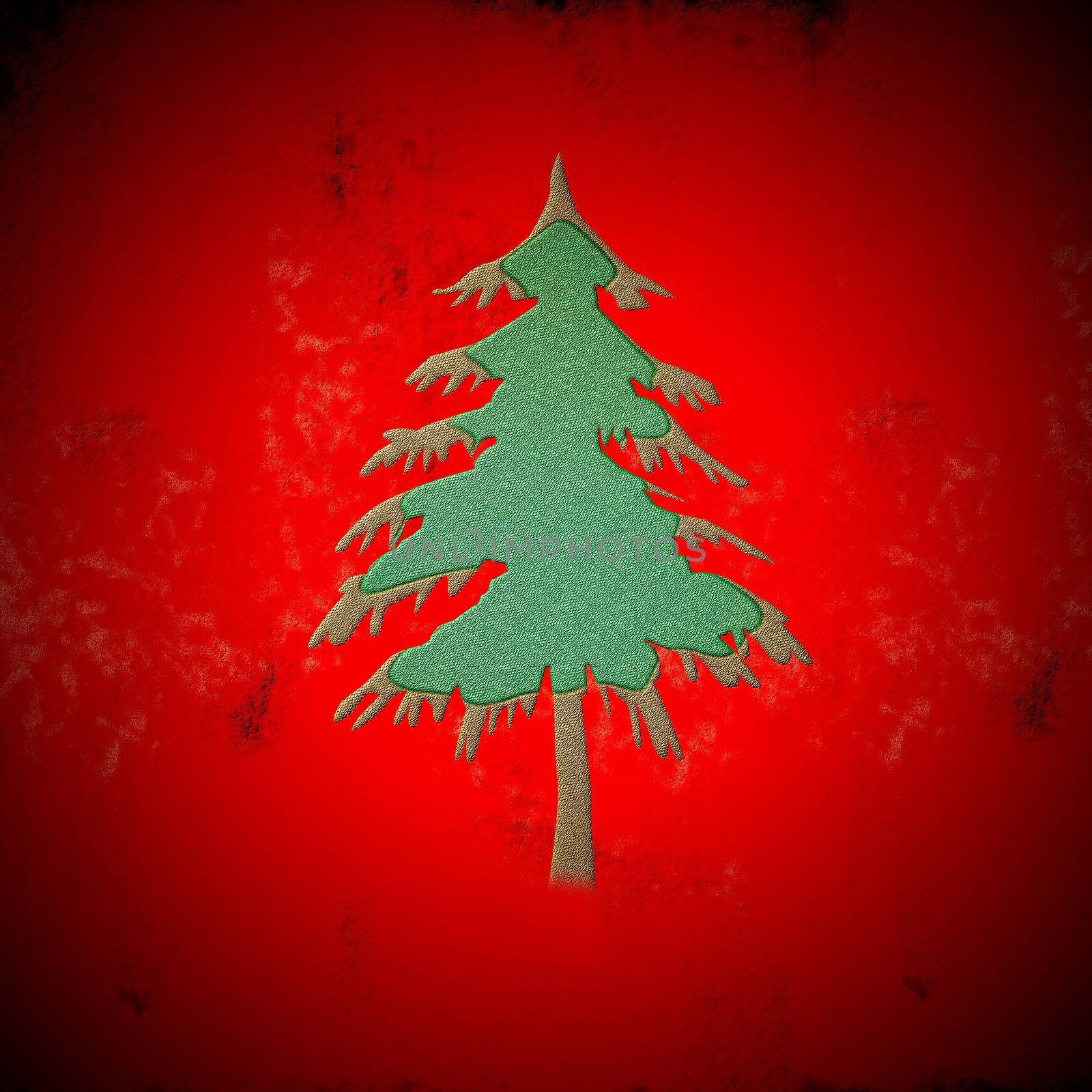 Green fir christmas tree on grunge red background by Carche
