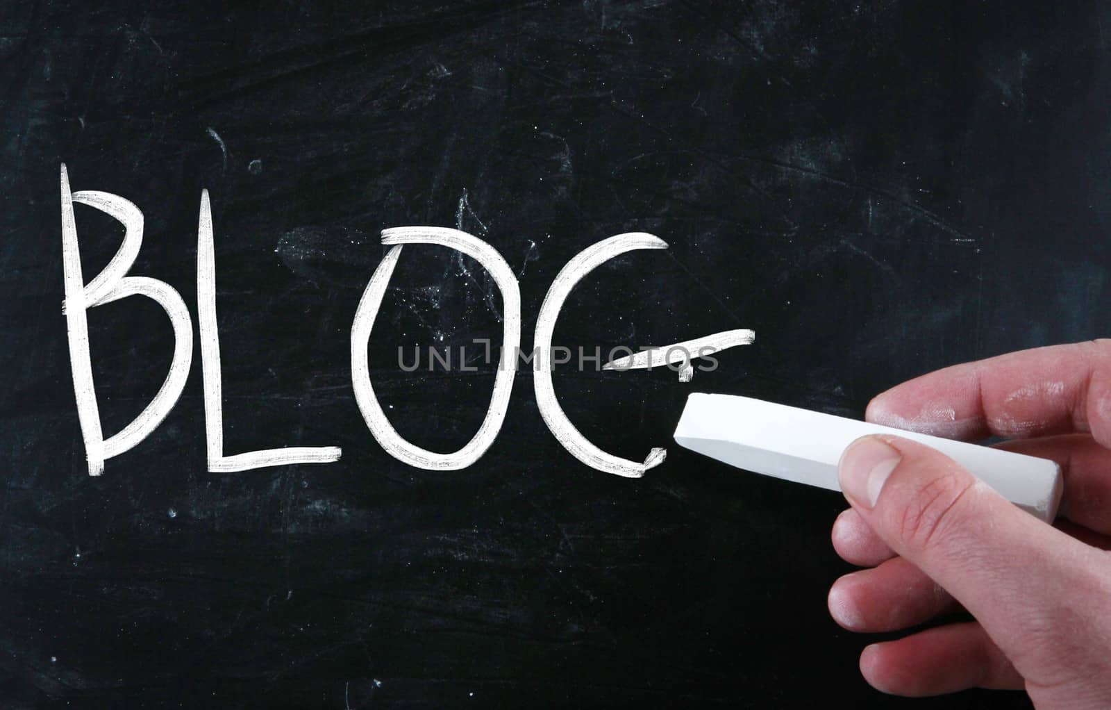 "Blog" handwritten with white chalk on a blackboard by nenov