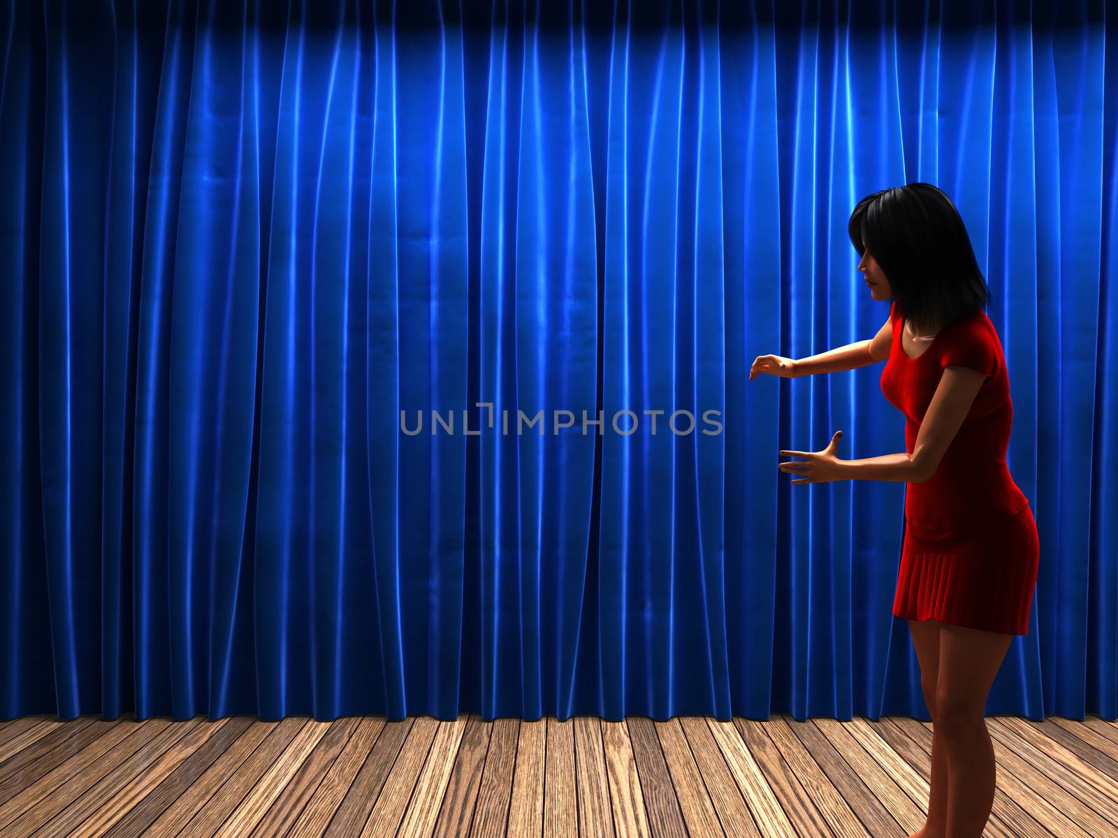 woman and curtain stage