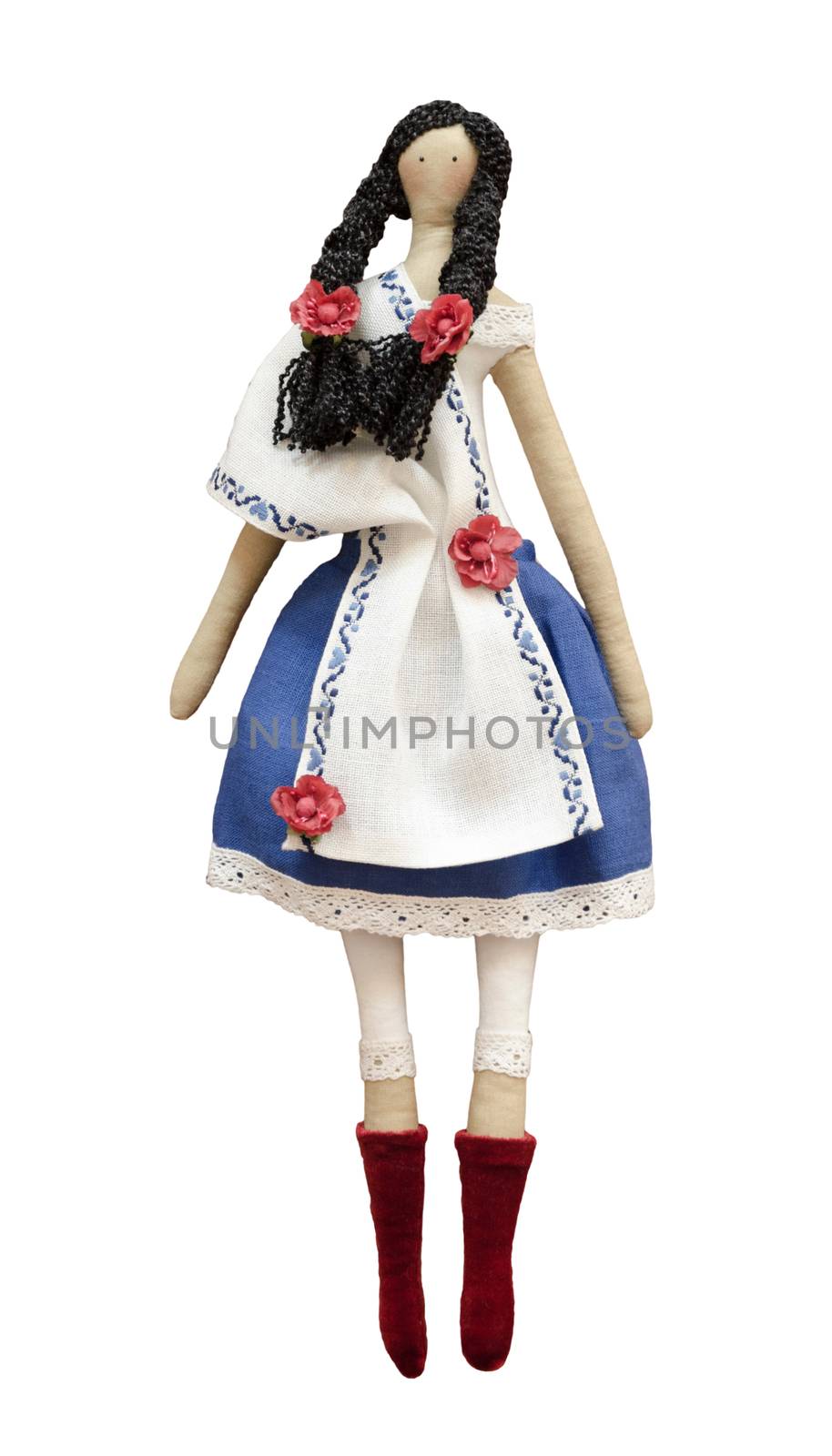 FS-Handmade isolated doll girl in Ukrainian folk style dress by pt-home