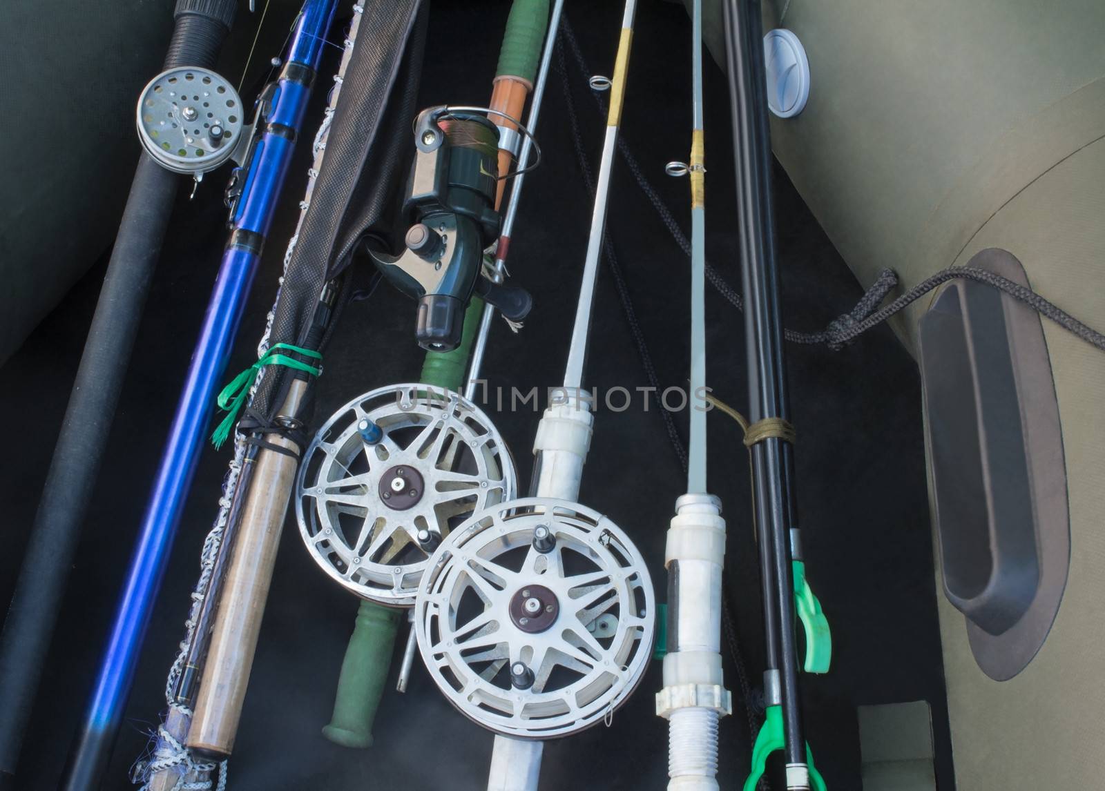 Prepared for fishing, spinning, fishing rods, rubber boat. by georgina198
