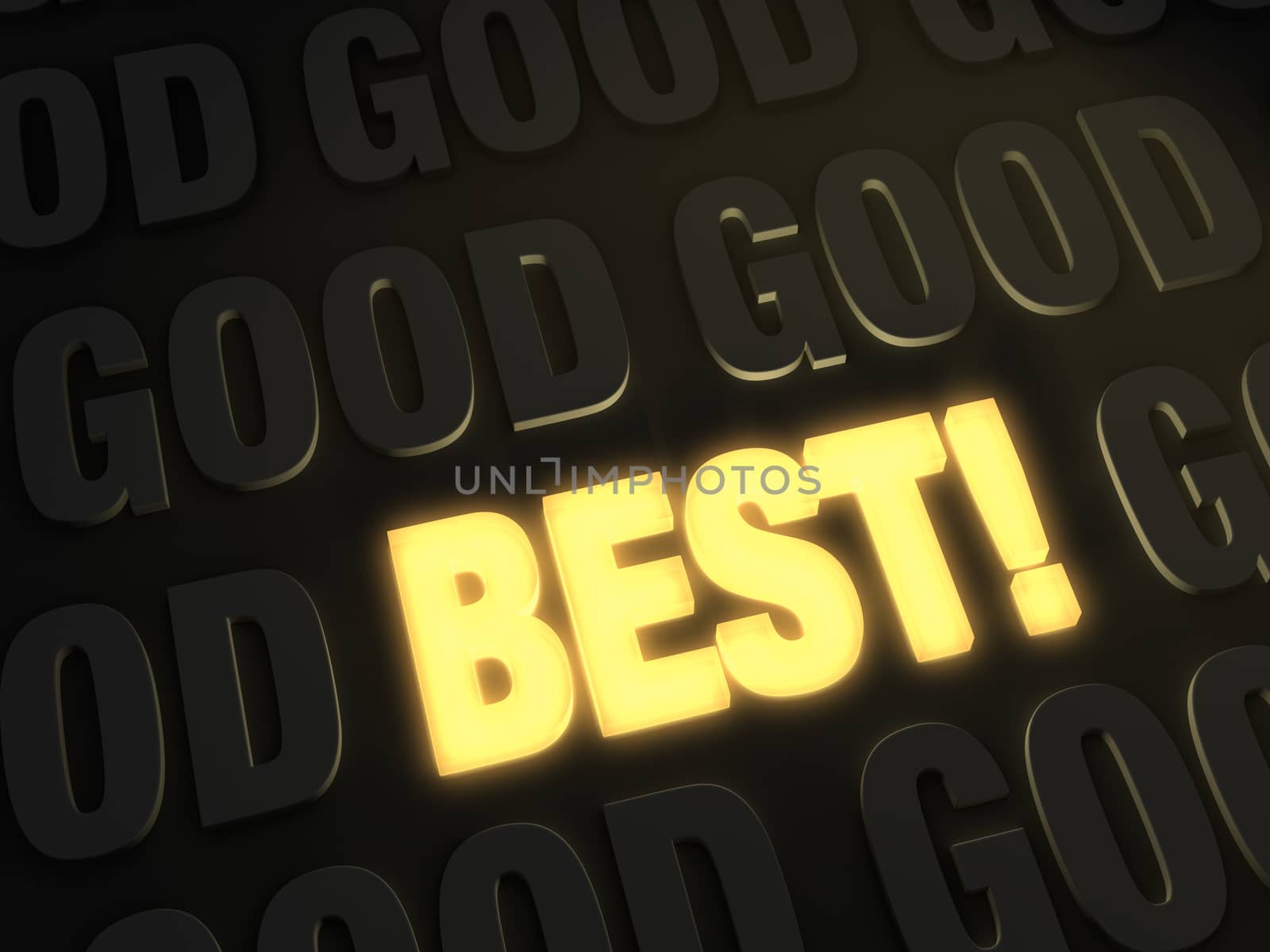 A bright, gold glowing "BEST" on a dark background of "GOOD"s