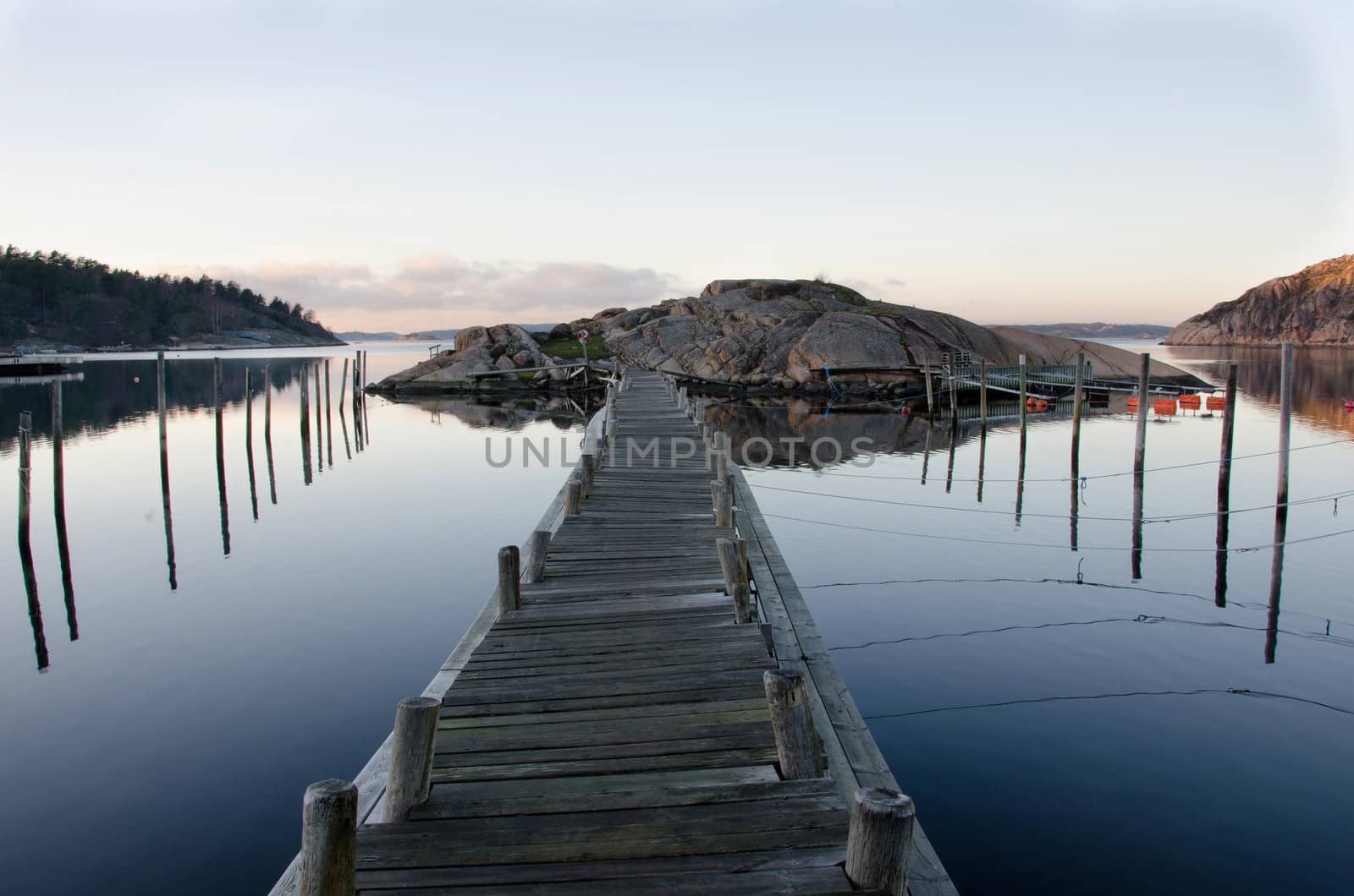 a deserted harbor at sunset Tjorn in a fine autumn evening
