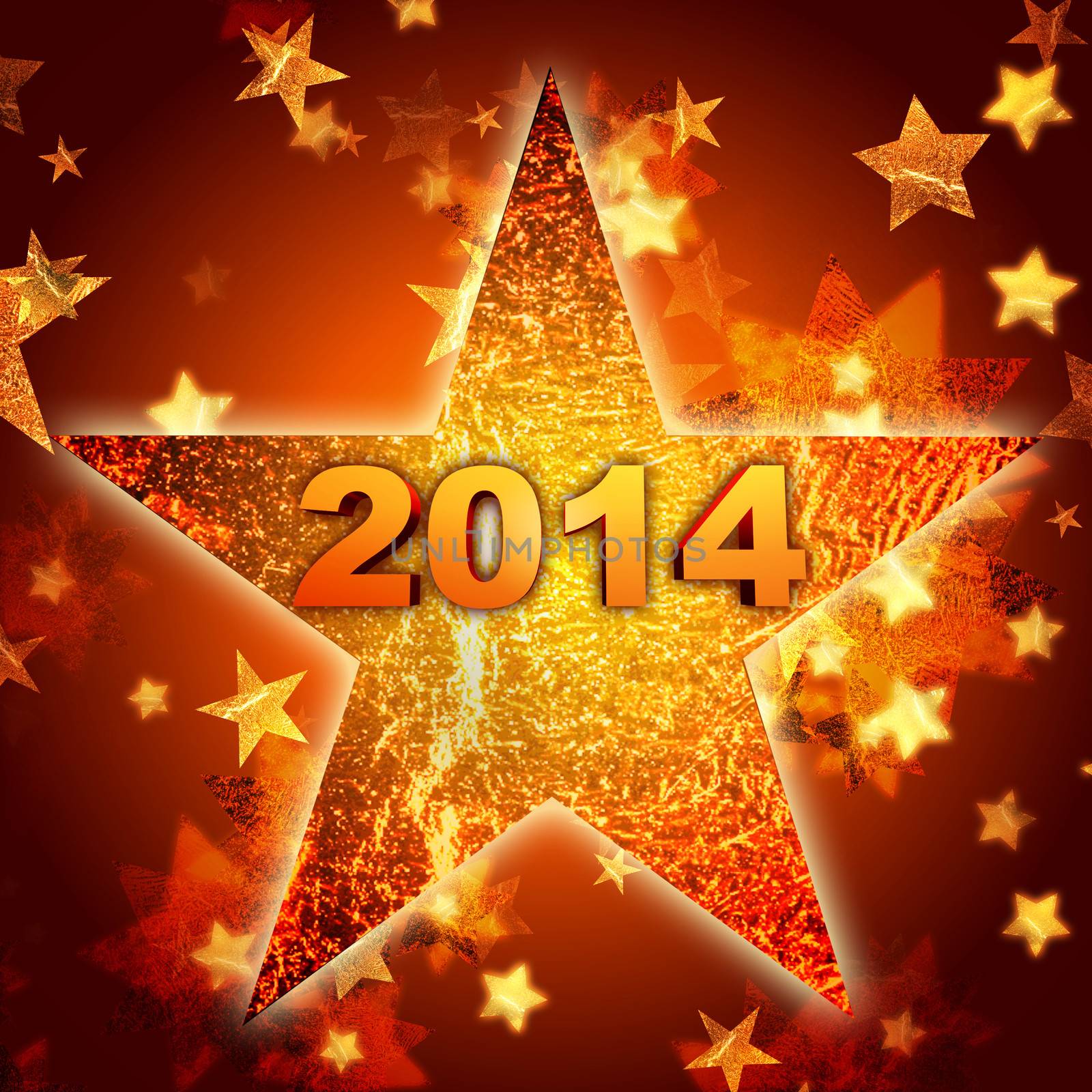 3d golden new year 2014 in shining star