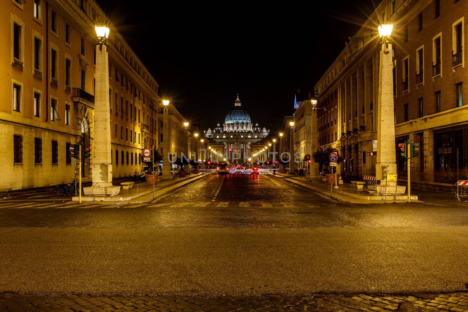 Saint Peter Basilica and Vatican City in the Night, Rome, Italy