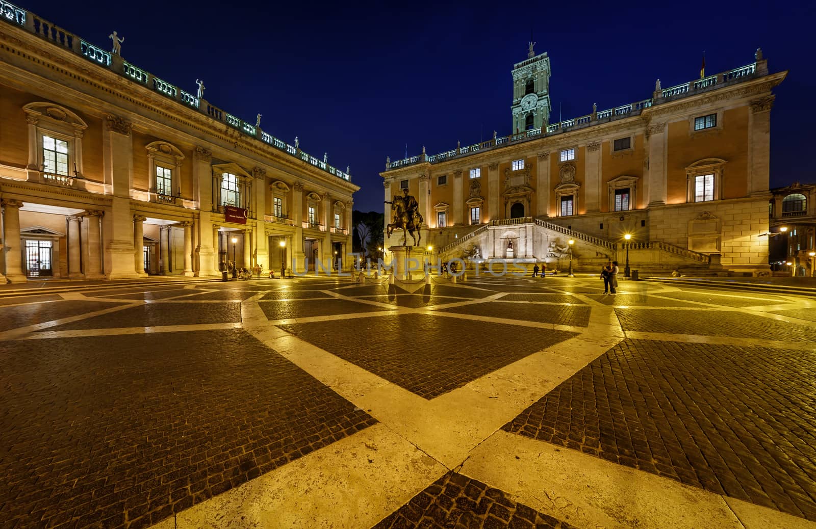 Piazza del Campidoglio on Capitoline Hill with Palazzo Senatorio and Equestrian Statue of Marcus Aurelius, Rome, Italy