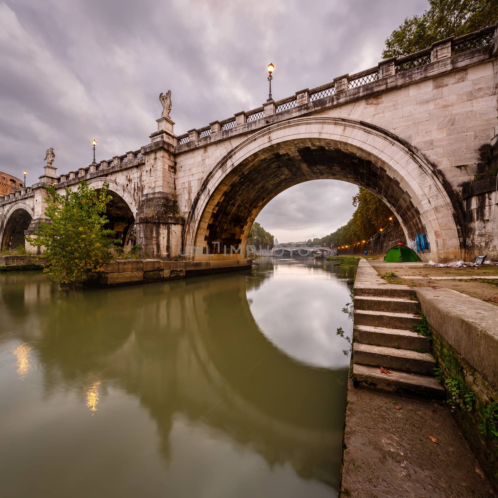 Under the Holy Angel Bridge in the Morning, Rome, Italy