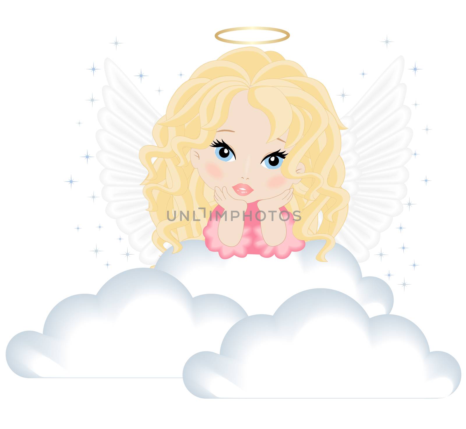 angel in white clouds isolated on white background