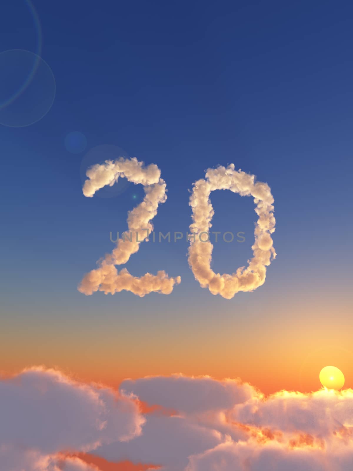 clouds makes the shape of number twenty - 3d illustration