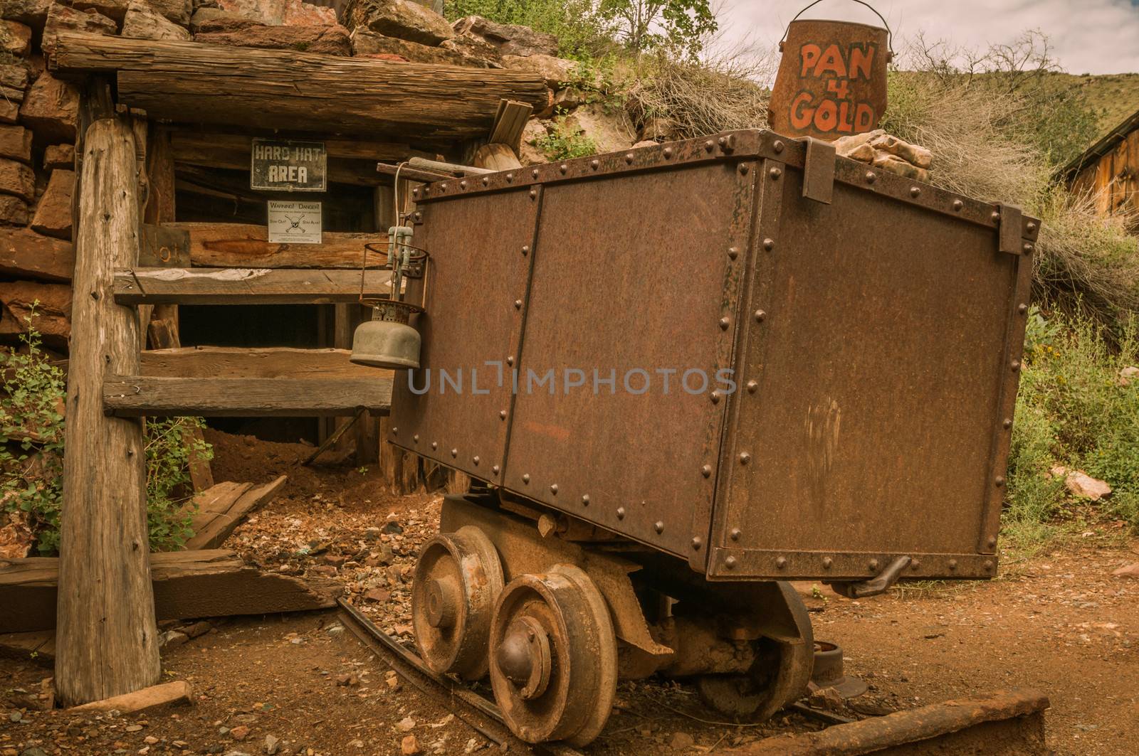 Jerome Arizona Ghost Town mine car and sign