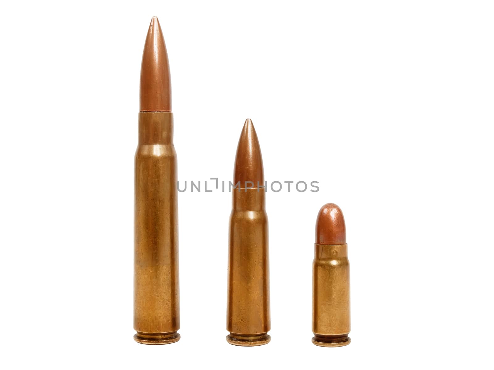 three bullets isolated on white background