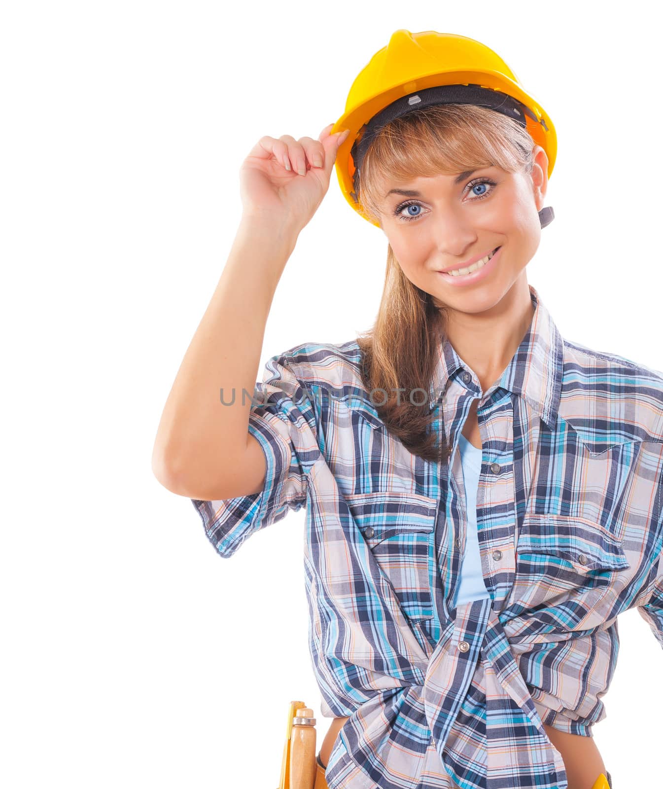 builder girl isolated on white by mihalec