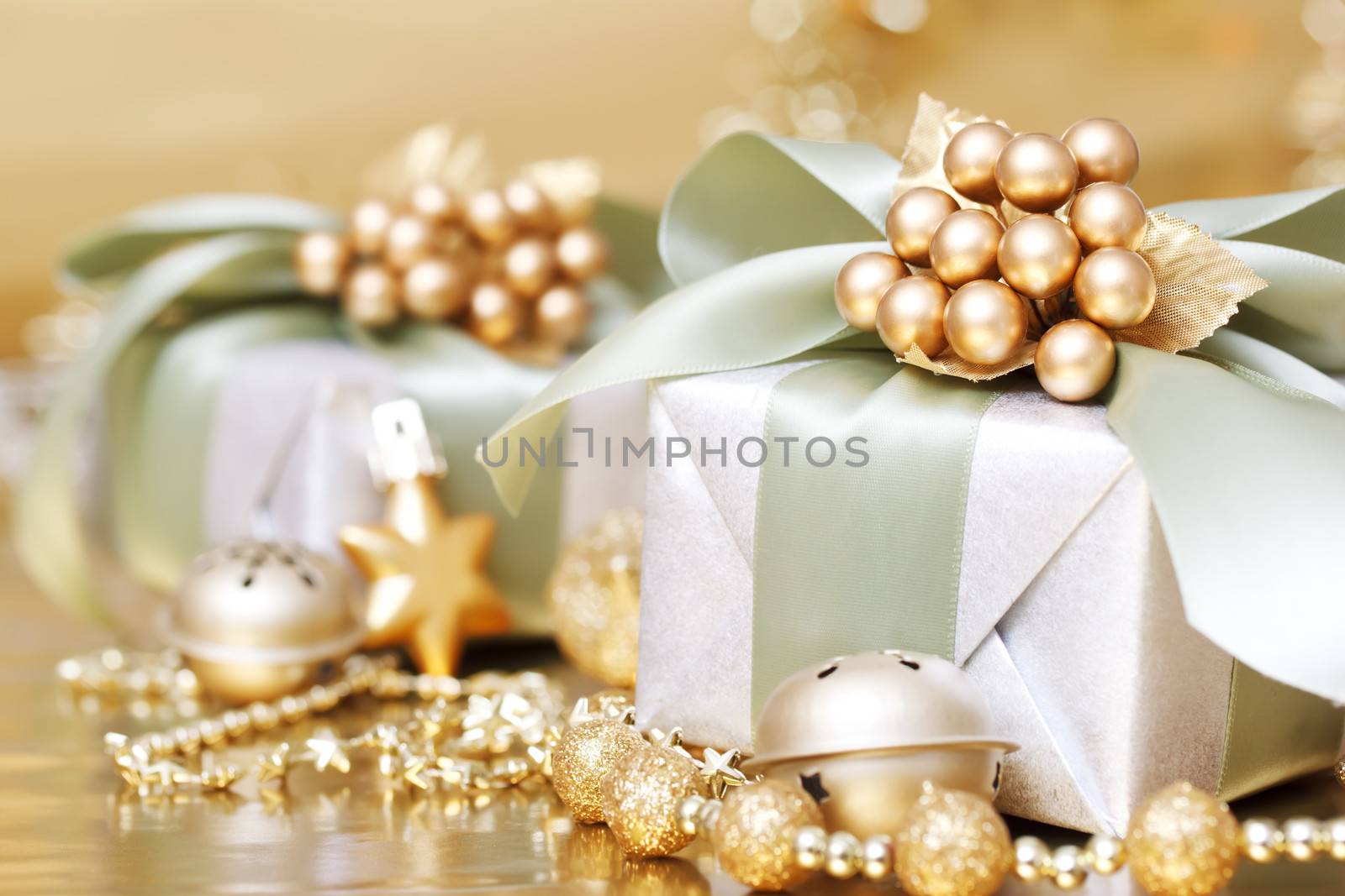 Christmas Gift Box with Bells and Beads