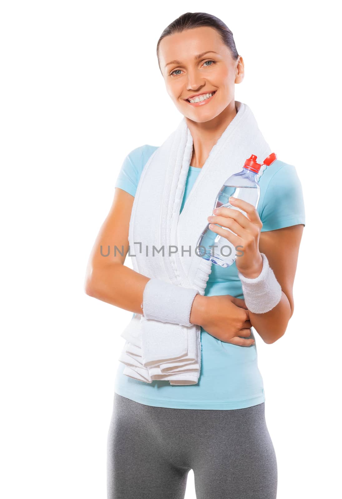 portrait of a healthy young woman holding bottle of  water again by mihalec