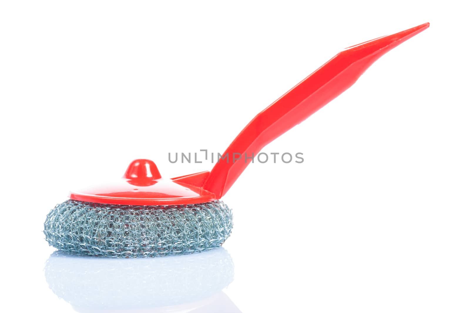 scrub brush with red handle isolated by mihalec