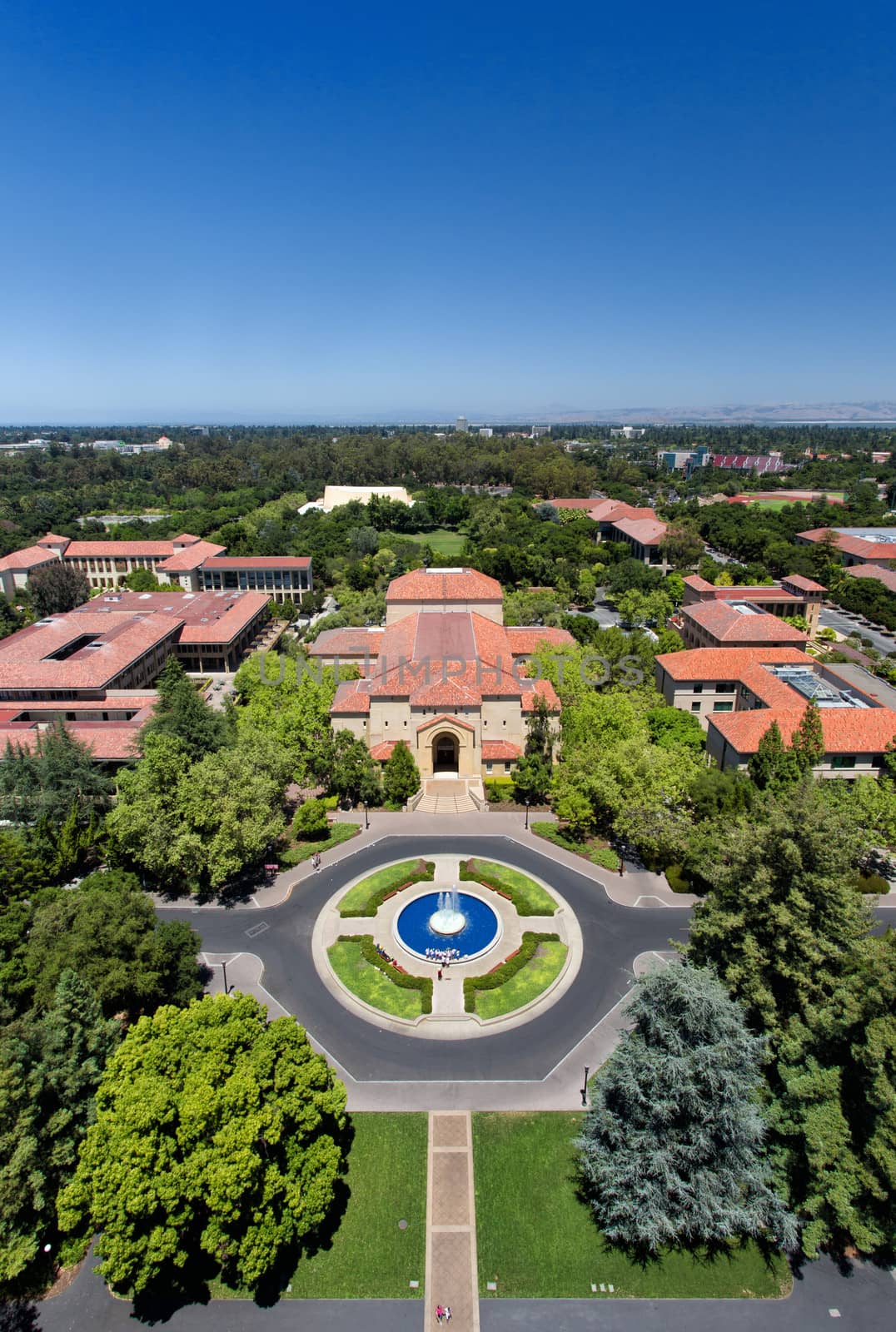 STANFORD, UNITED STATES - July 6: Overhead view Hoover Fountain on the campus of historic Standford University. July 6, 2013.