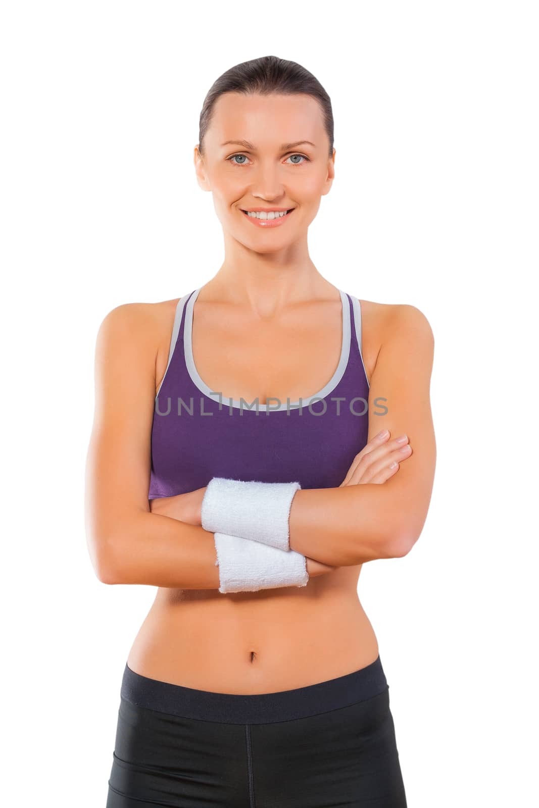 Sports woman portrait isolated on white background. Smiling fema by mihalec