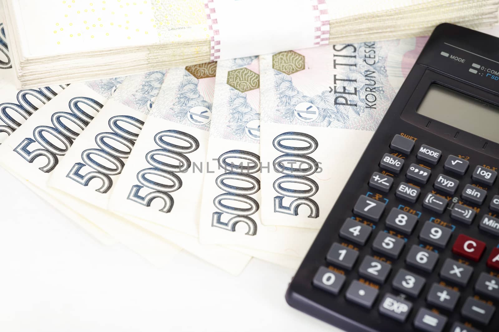 Czech money banknotes, coins and calculator, money concept