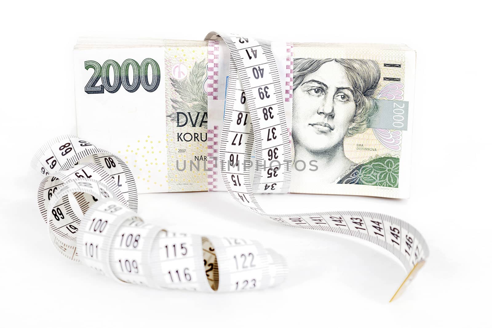 banknotes of czech crowns money concept of expensive bill with measurement tape