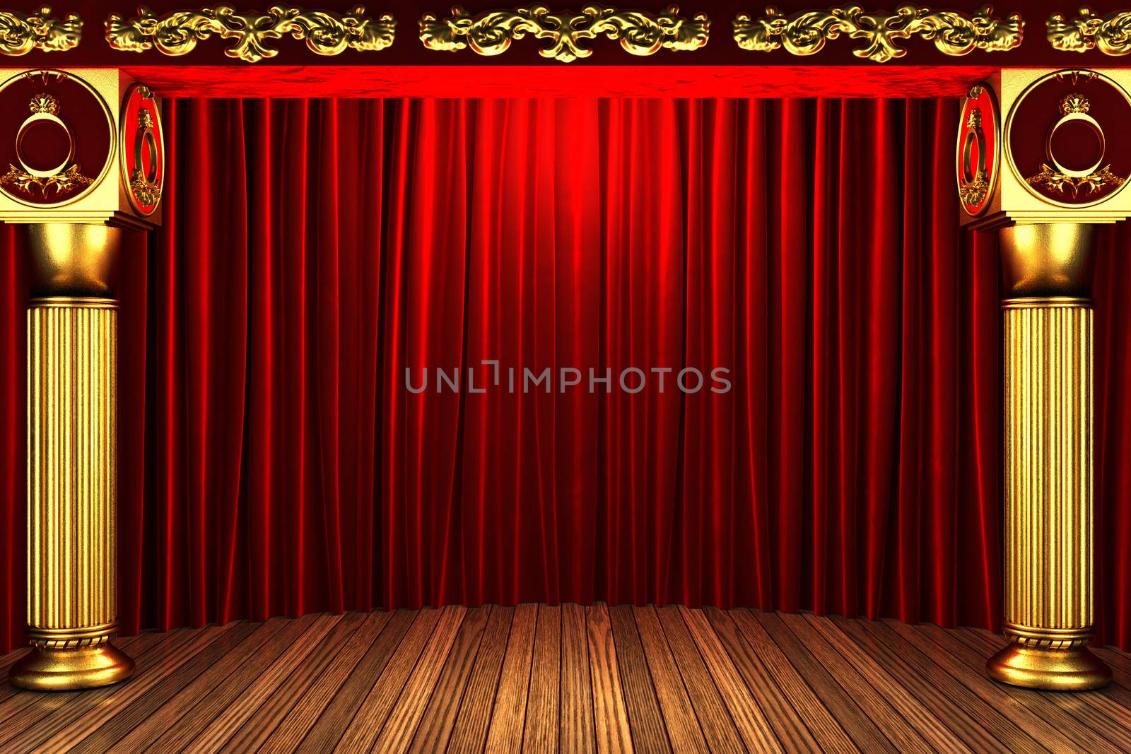 red fabric curtain on golden stage by videodoctor
