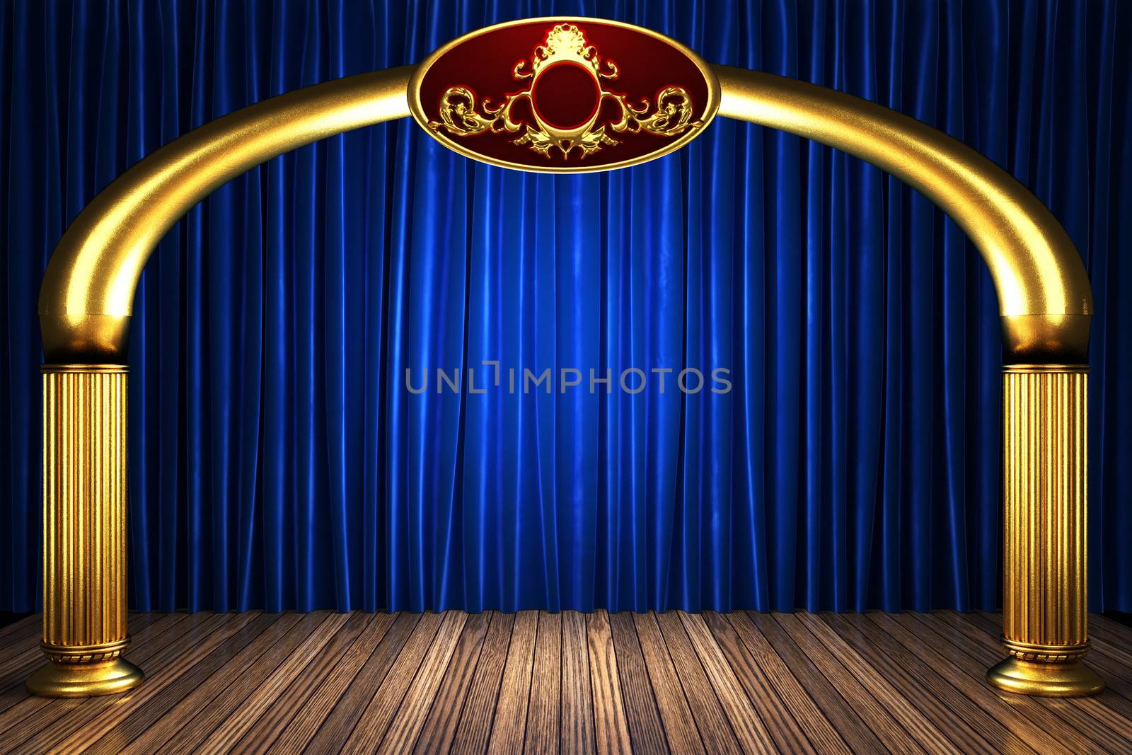 blue fabric curtain on golden stage by videodoctor