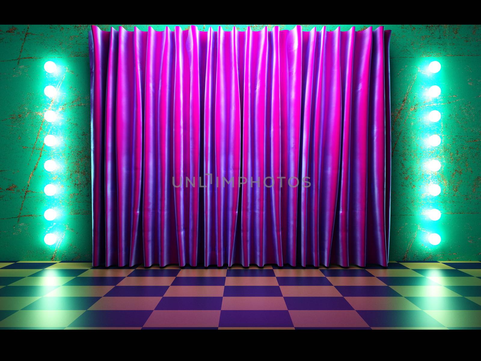 violet fabric curtain on stage