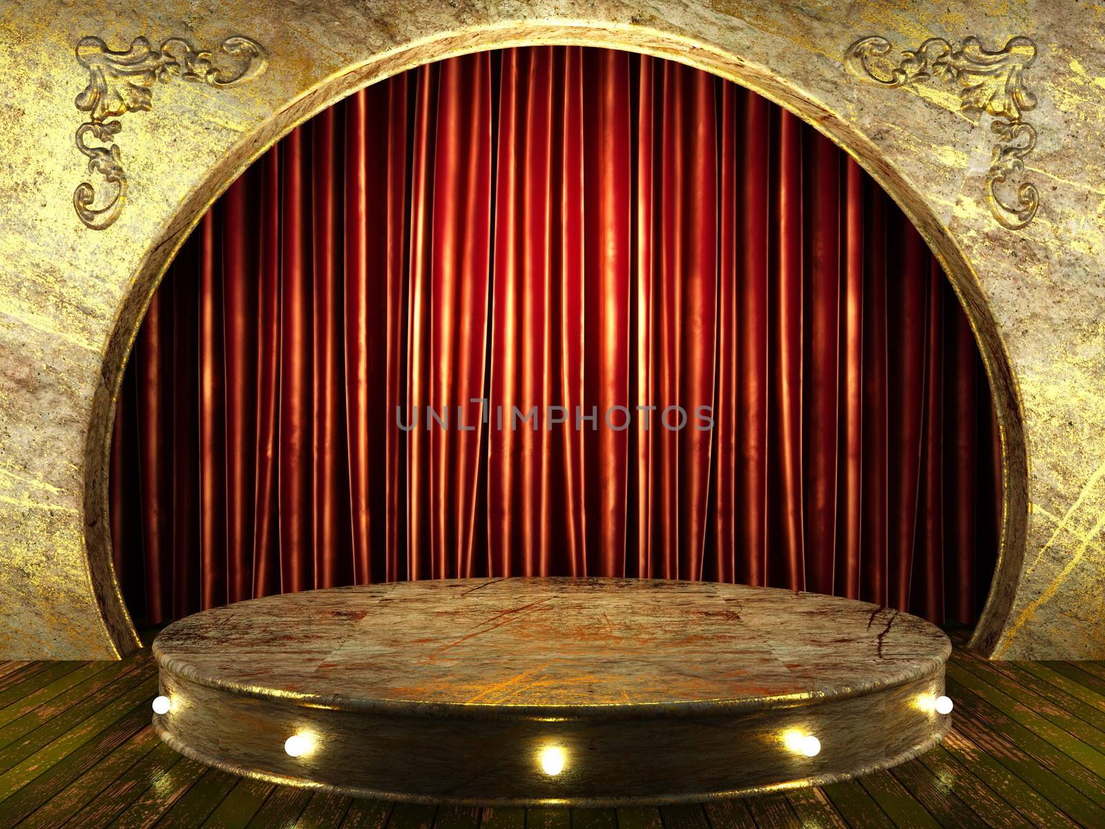 red fabric curtain on stage
