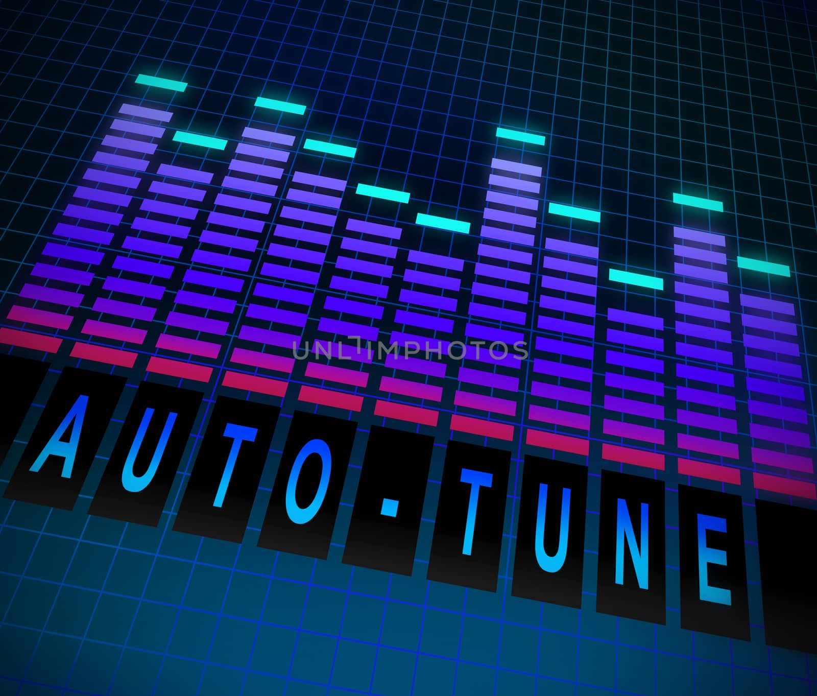Illustration depicting graphic equalizer level bars with an Auto-tune concept.