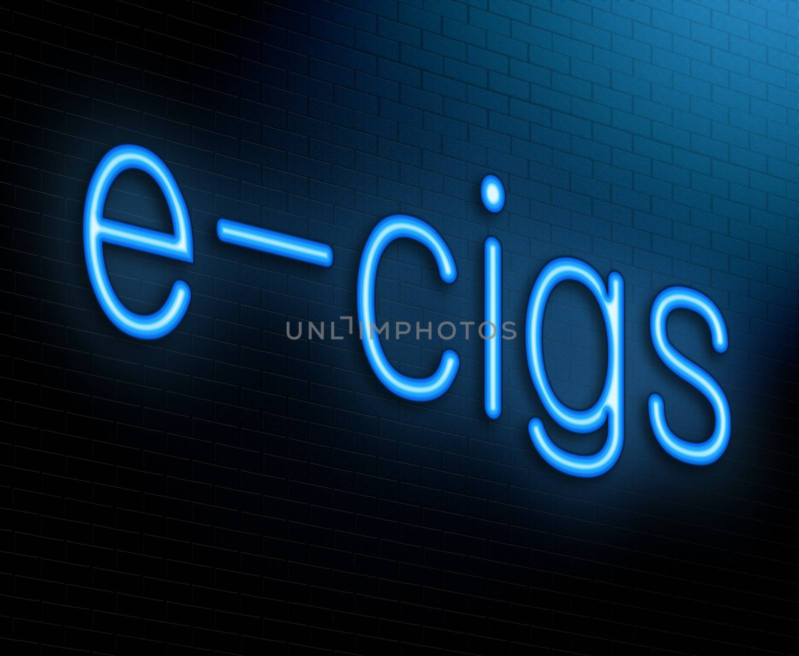 Illustration depicting an illuminated neon sign with an e-cigarette concept.