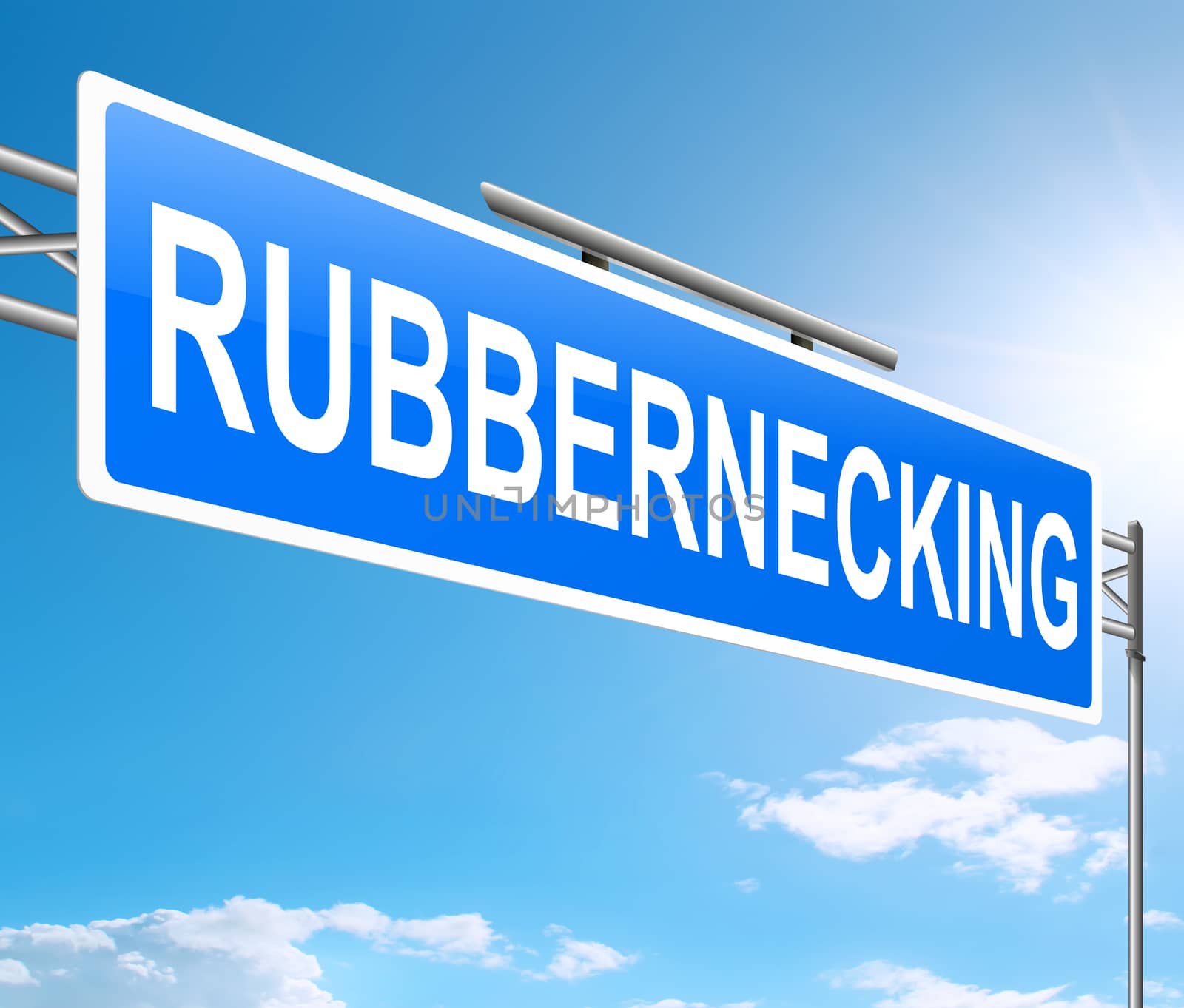 Illustration depicting a sign with a rubbernecking concept.
