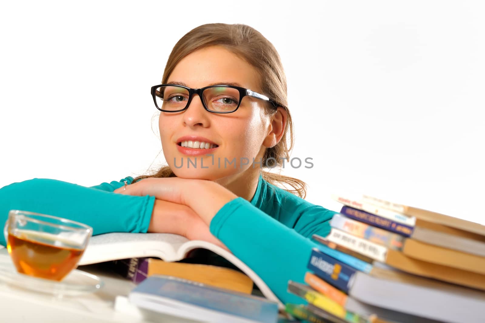 Portrait of female student studying at the table