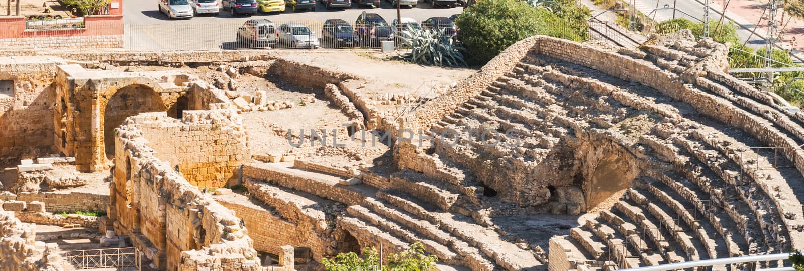 Tarragona, Spain - October 5, 2013: View at Roman Amphitheatre in Tarragona Spain.It is UNESCO World Heritage site.