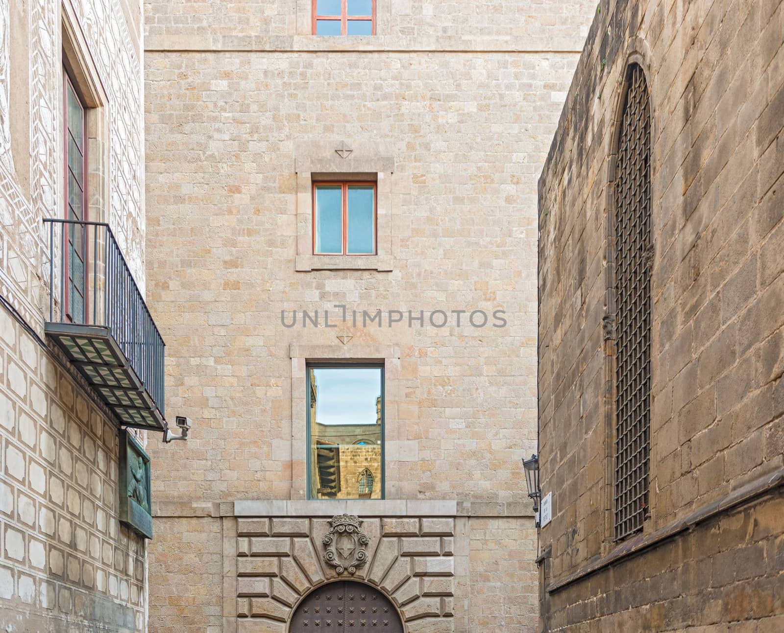 Barcelona, Barri Gotic district. Behind Cathedral medieval street