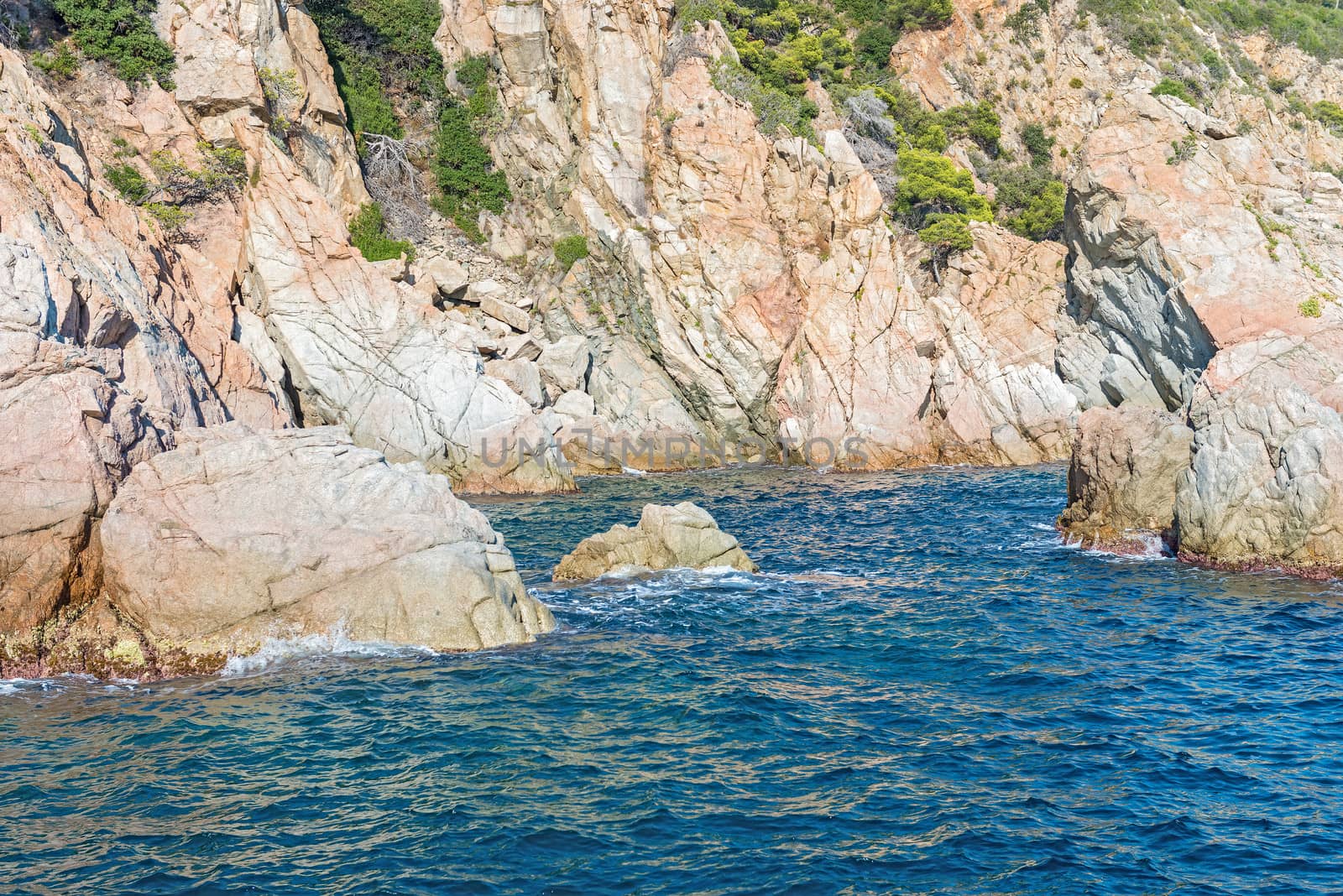 Detail cliffs of the Costa Brava coastline in Catalonia, Spain