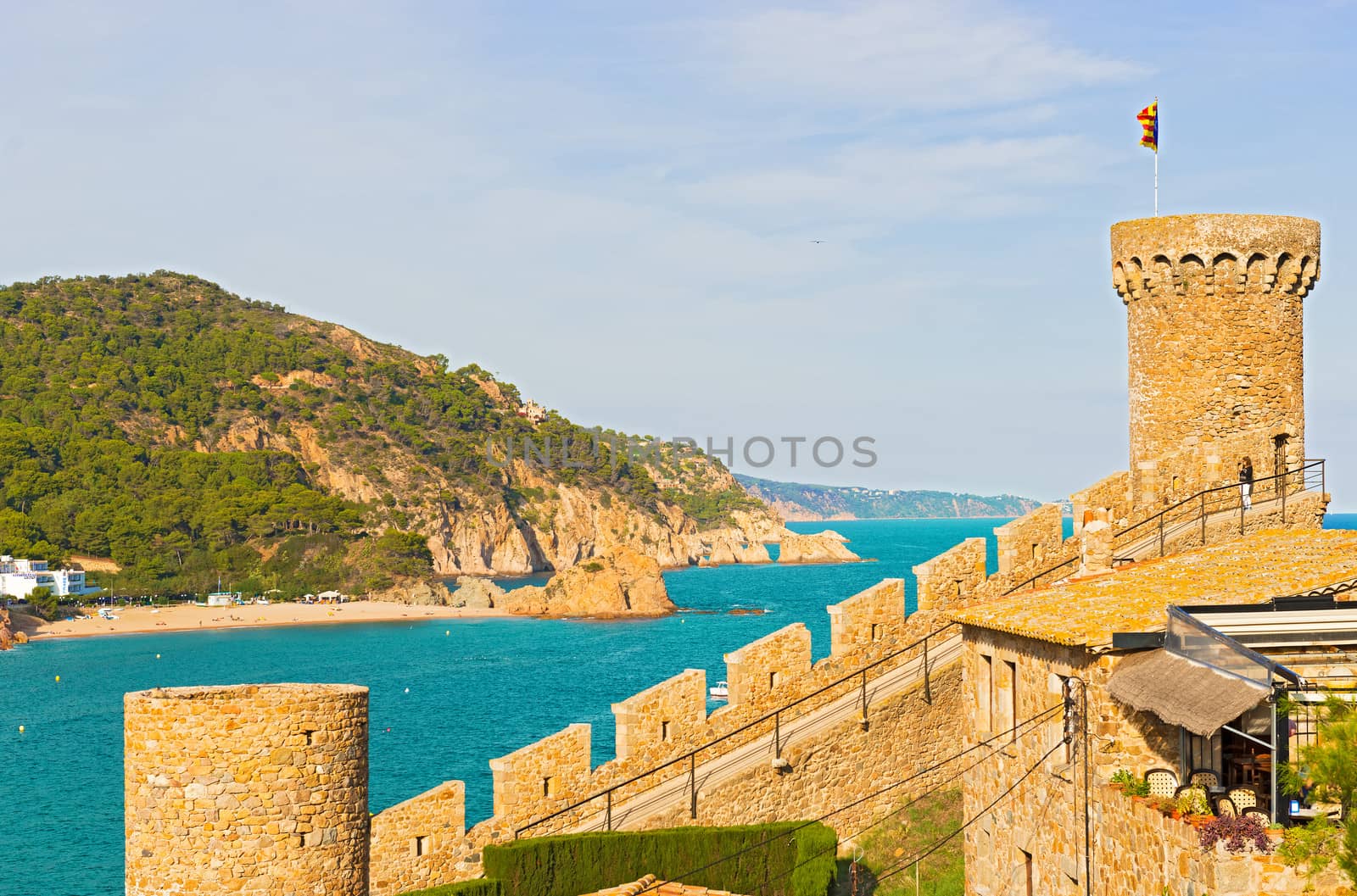 View of Tossa de Mar village from ancient castle, Costa Brava, S by Marcus