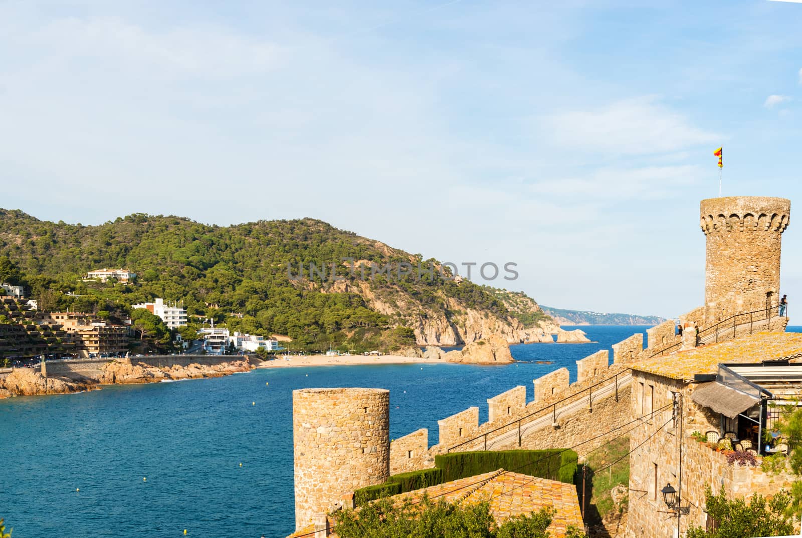 View of Tossa de Mar village from ancient castle, Costa Brava, S by Marcus