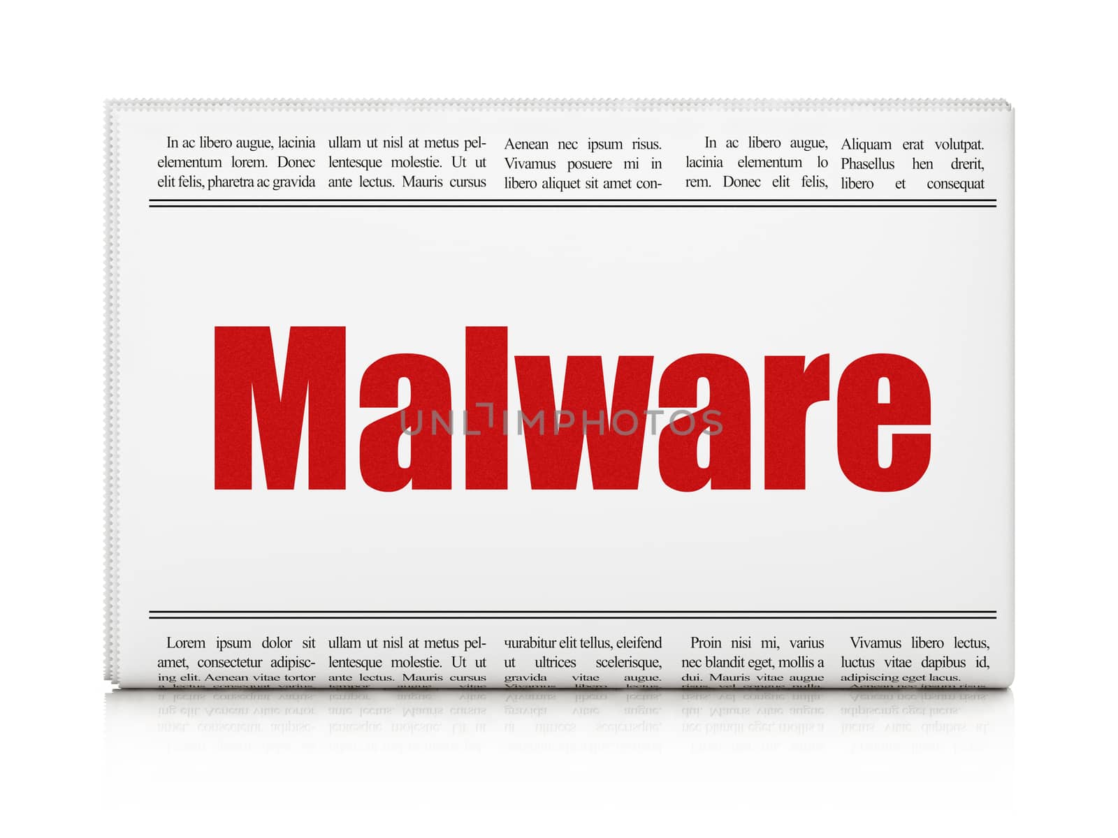 Protection concept: newspaper headline Malware on White background, 3d render