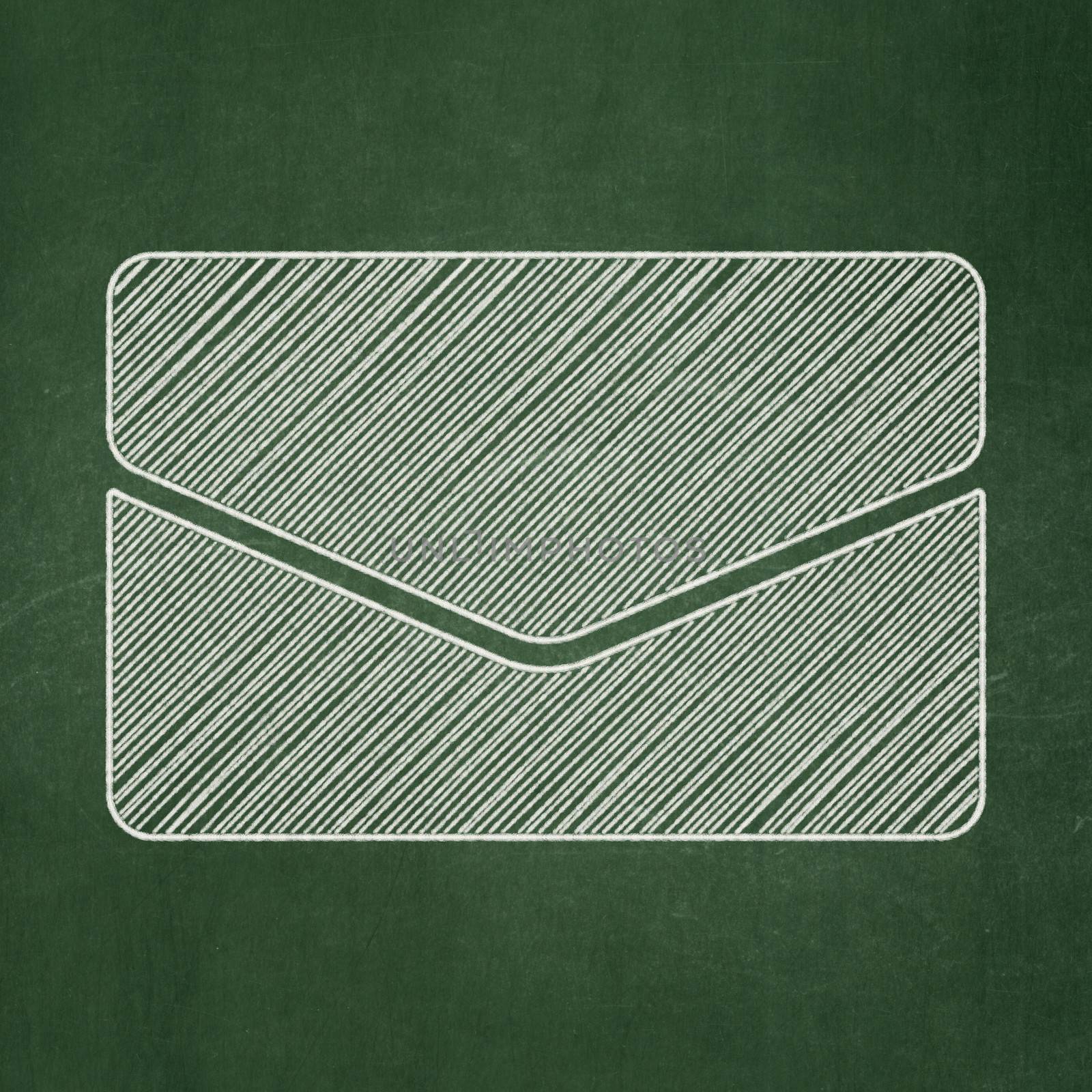 Finance concept: Email icon on Green chalkboard background, 3d render