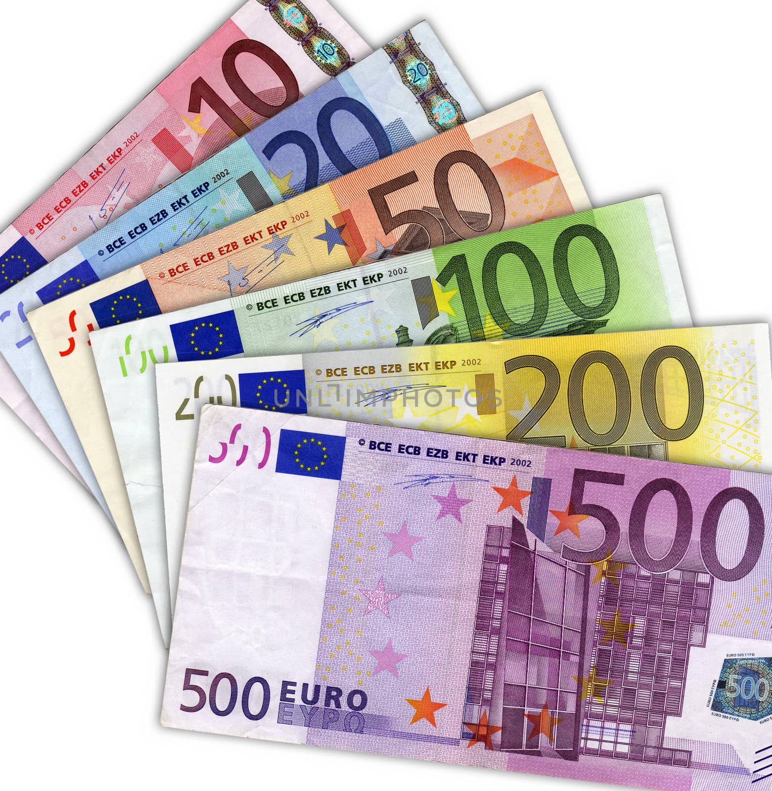 euro banknotes isolated on white