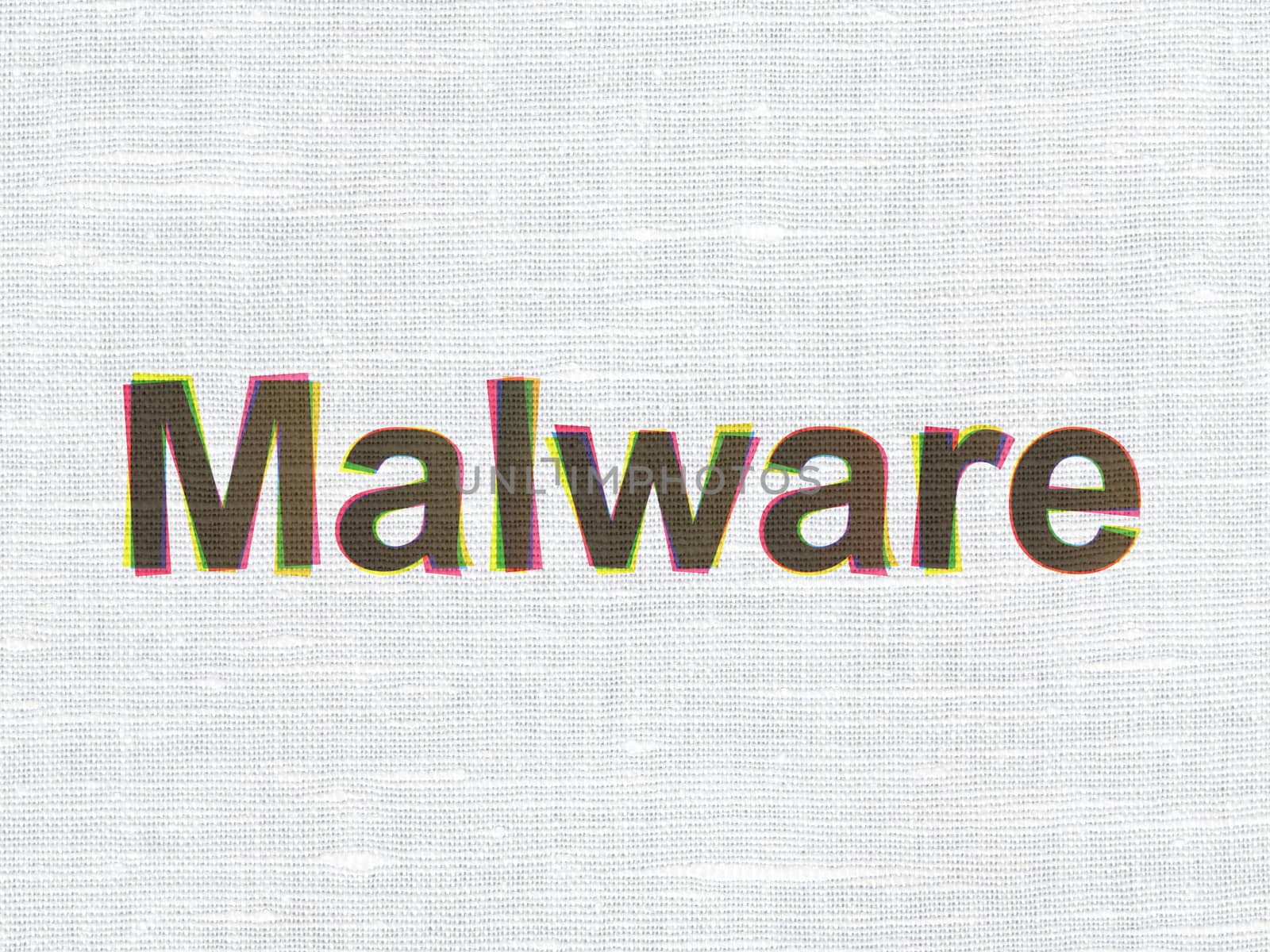 Security concept: CMYK Malware on linen fabric texture background, 3d render
