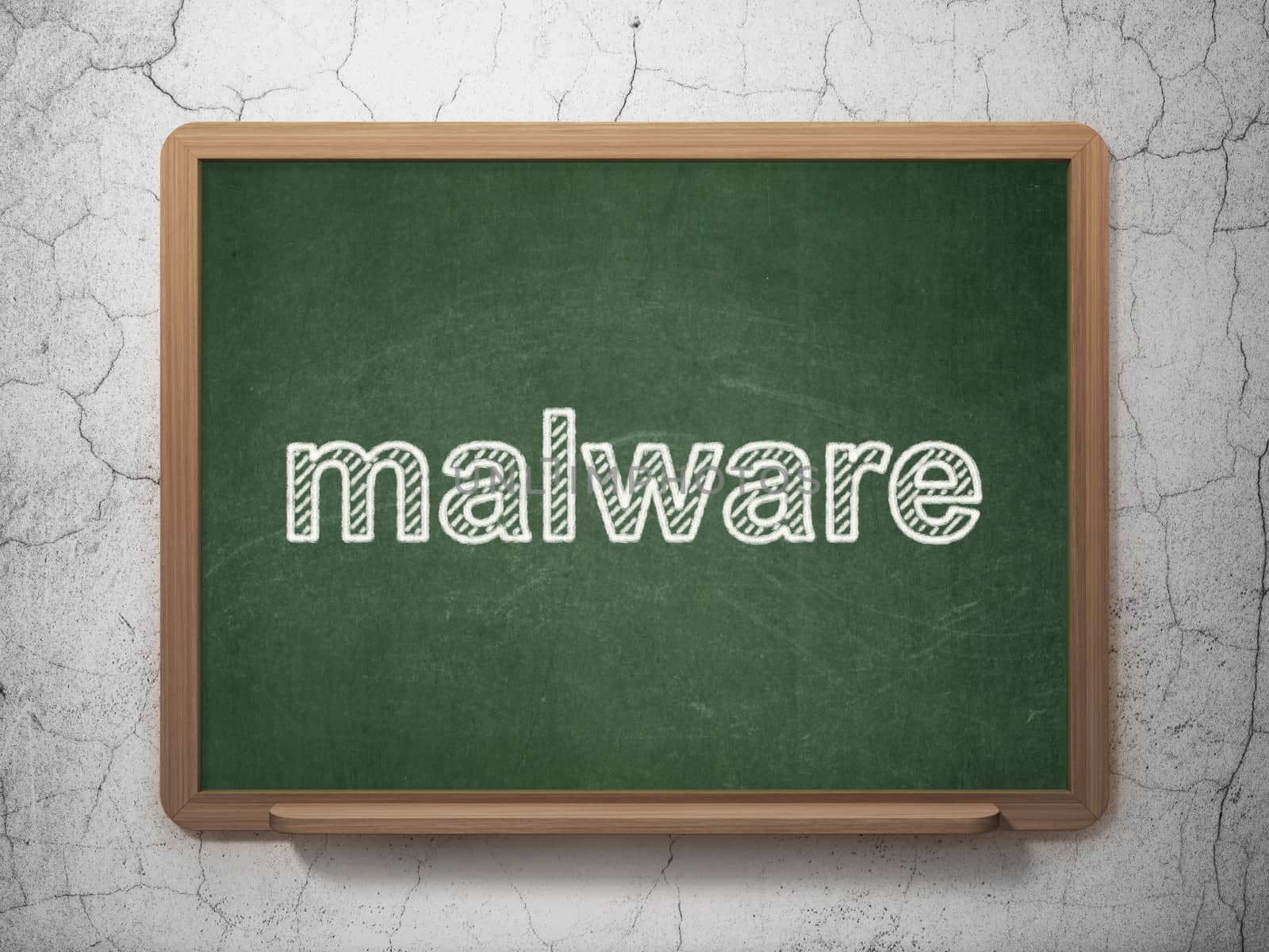 Protection concept: text Malware on Green chalkboard on grunge wall background, 3d render