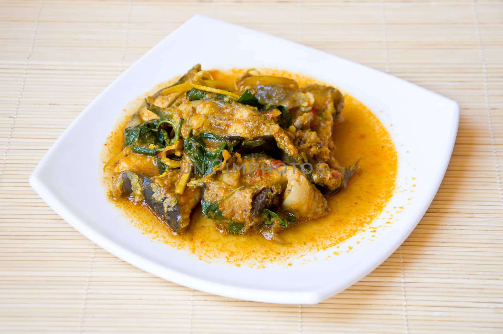 delicious Thai food call KAENG PLA DOOK from spicy curry and catfish