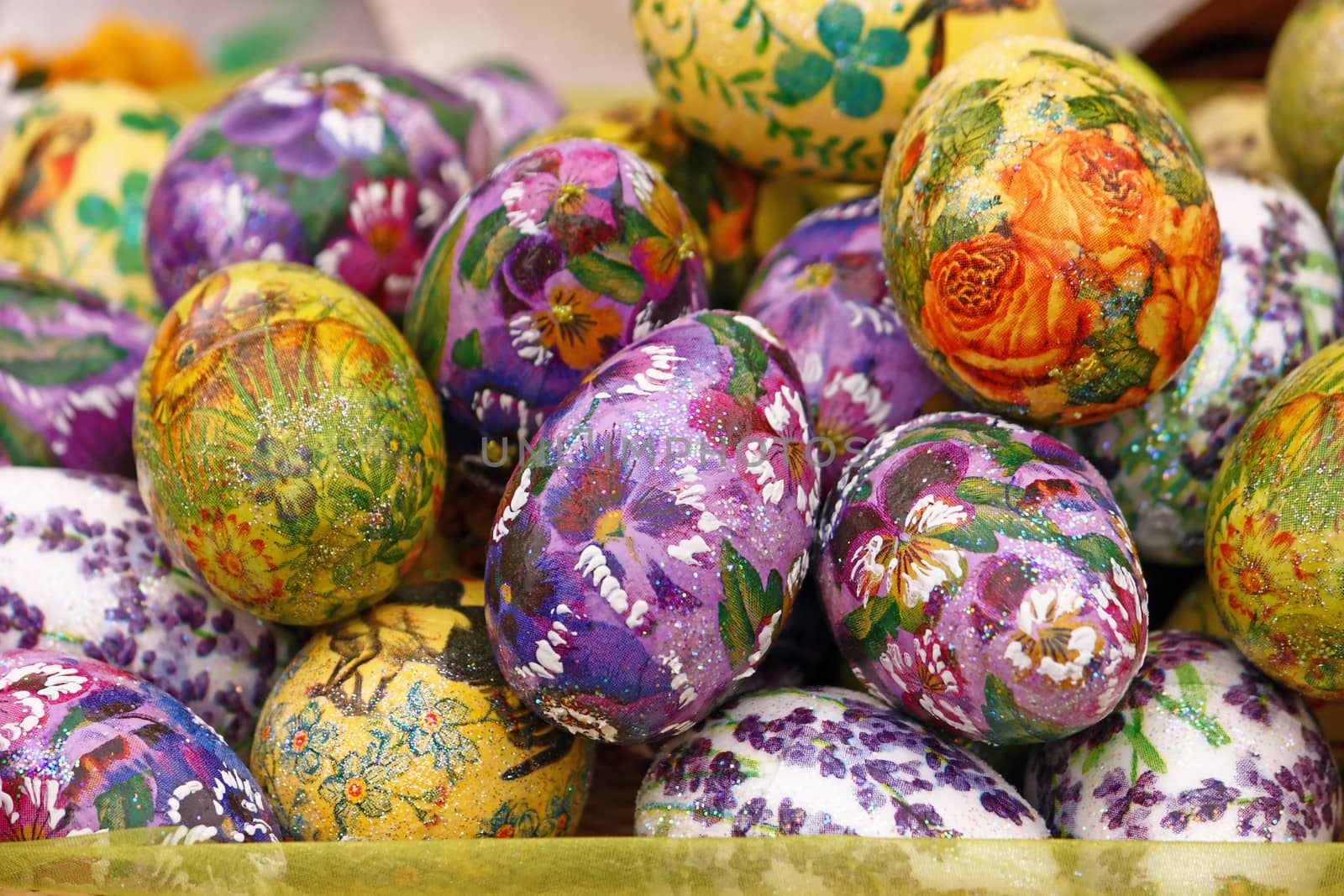 Easter egg, chicken egg with decoration in decoupage technique