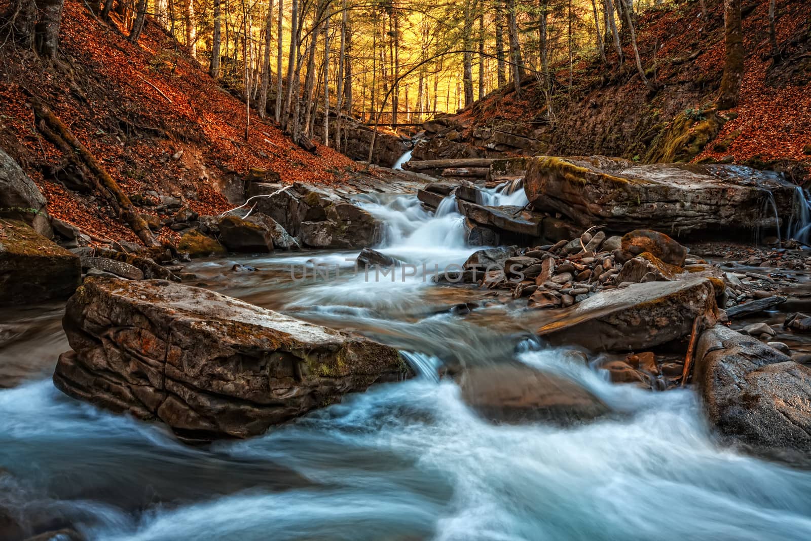 Fresh water in a mountain stream among stones
