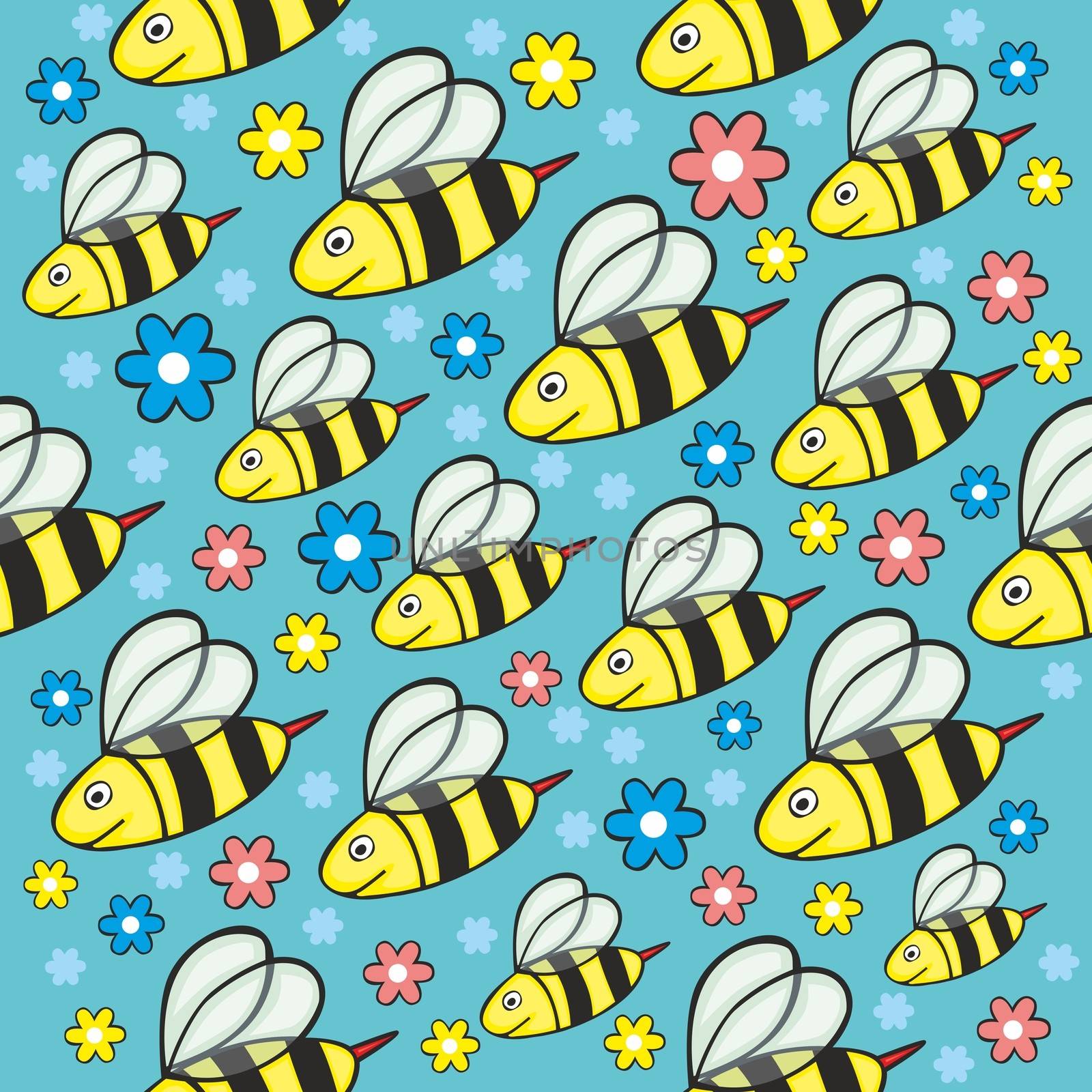 fully editable vector illustration with seamless honey bees