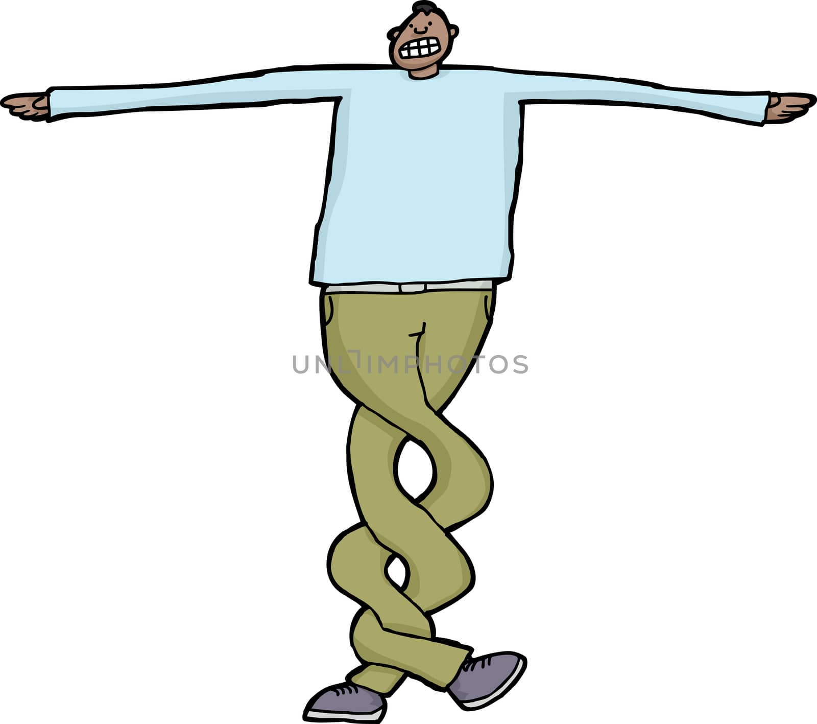 Man with twisted legs over white background