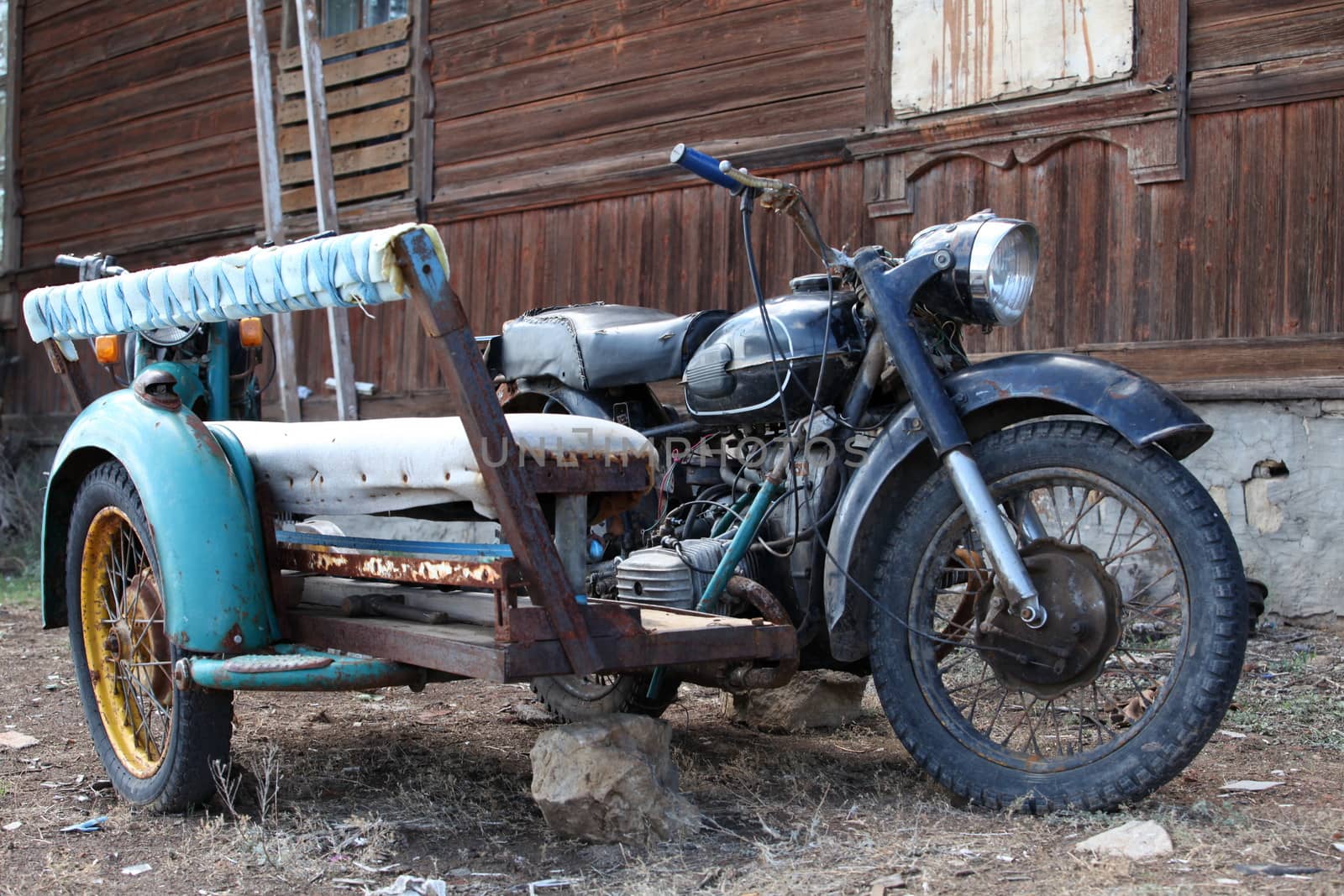 old heavy motorcycle with sidecar