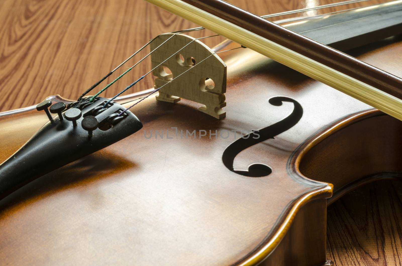 string instrument "violin" on wood background