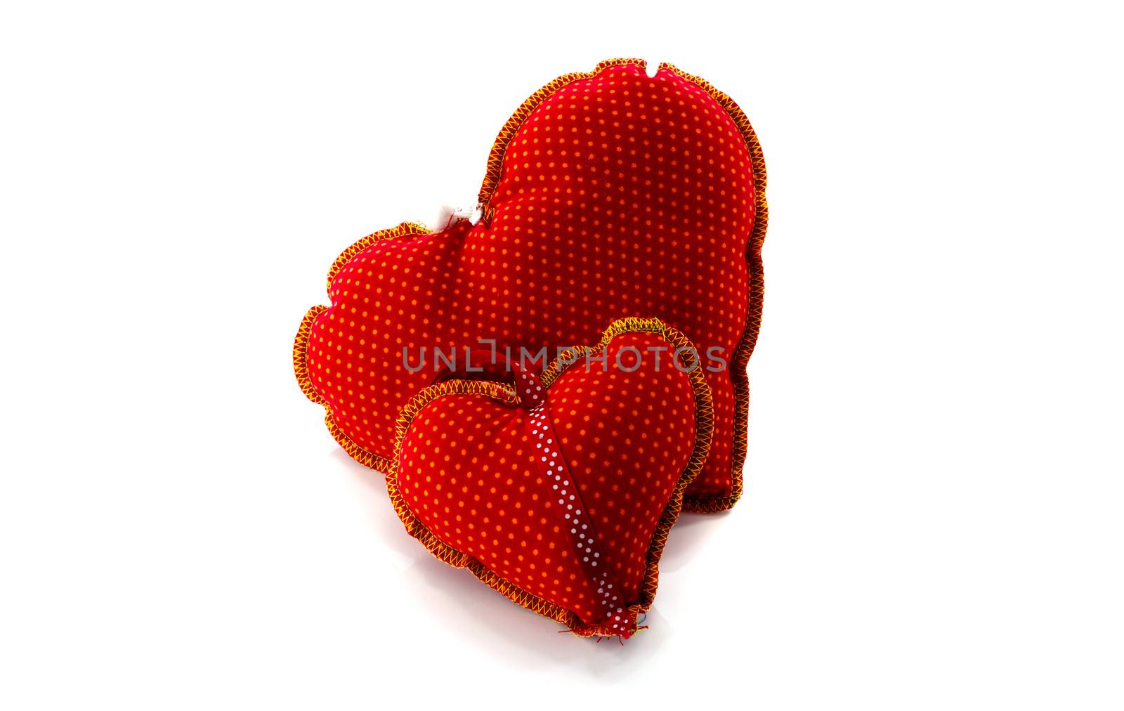 hand made hart shapes from textile and cotton isolated on white
